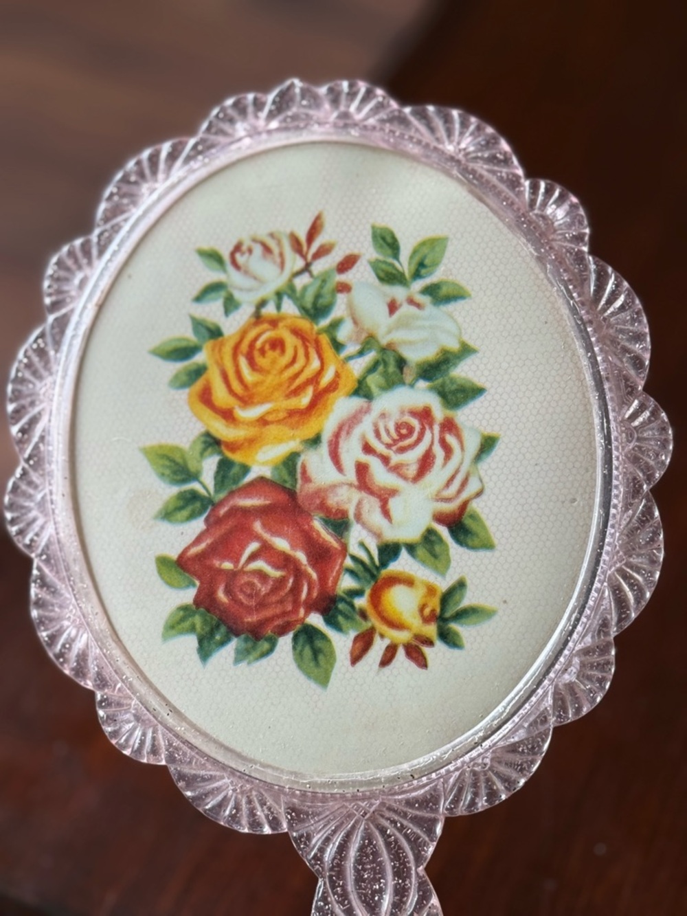 ✨ Vintage 1950s Pink Hand Mirror and Brush Set - Picture 2 of 5